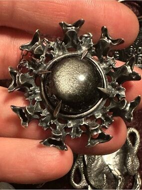 Bloodmilk OOAK Death of the Sun Silver Sheen Obsidian and Owl Vertebrae Pendant